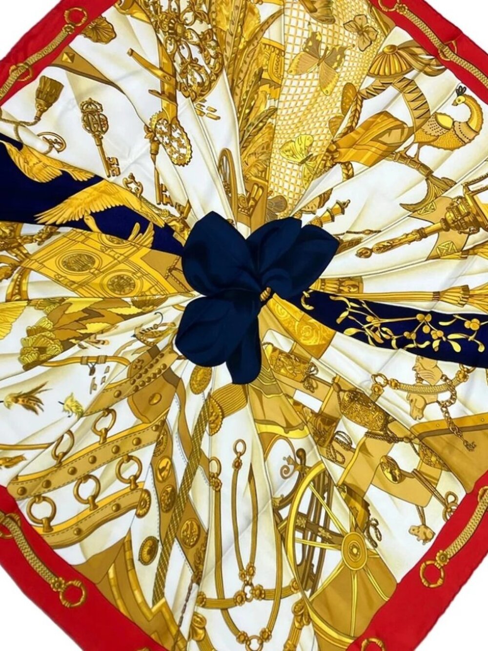 HERMES Carre 90 Red Navy Gold Scarf